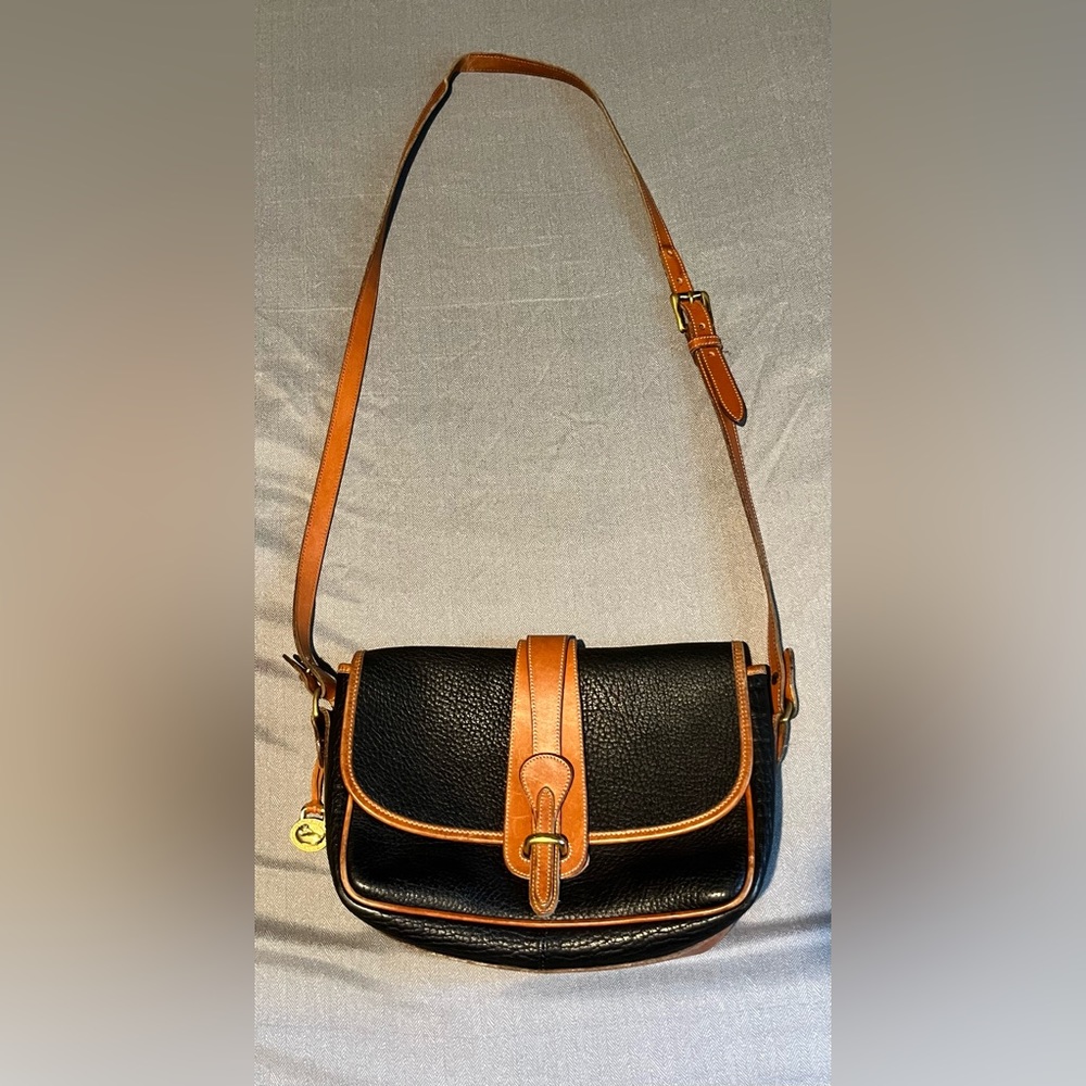 Vintage Donney & Bourke Womens Black & Brown Leather Adj Strap Crossbody Bag